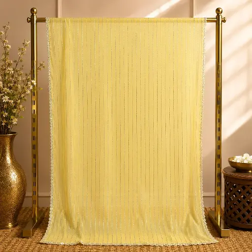 [79713013HA64B7] Soft Yellow Striped Saree with Silver Detailing for Wedding, Festive and Party Wear