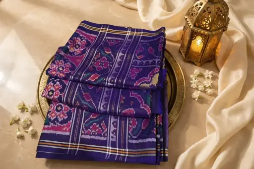 [96409001LW77E7] Royal Purple Semi Ikkat Patola Silk Saree