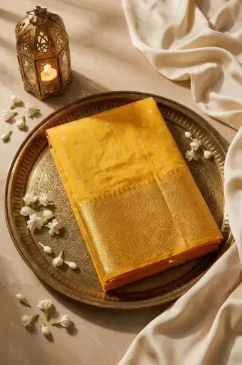 [92309001FT51E1] Radiant Haldi Yellow Pure Silk Saree with Gold Zari