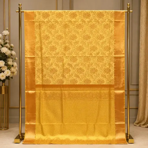 [67109001FT28E1] Elegant Golden Yellow Woven Saree with Copper Border