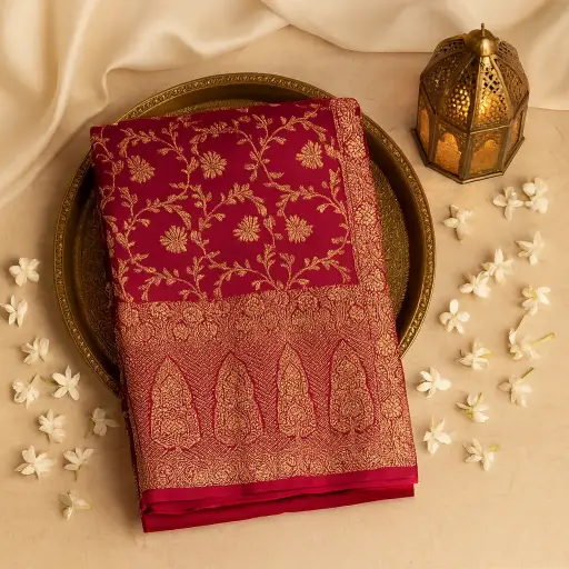 [73809001FN47E0] Exquisite Red Silk Designer Saree with Intricate Zari Weave