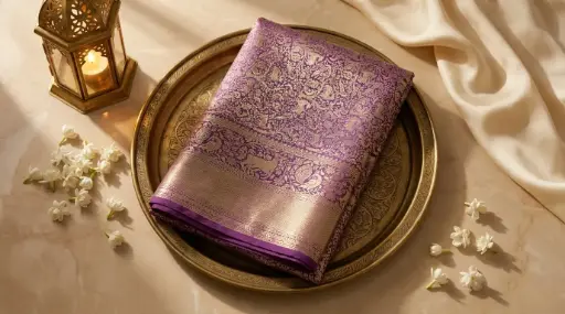 [05609001FP25E0] Royal Purple Silk Saree with Intricate Zari Shikargah Weave