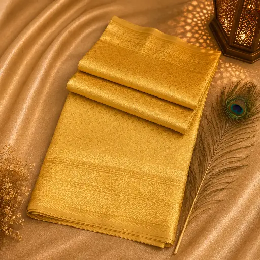 [85509001GL96C9] Golden Yellow Soft Silk Saree with Rich Gold Zari Weaving & Traditional Border