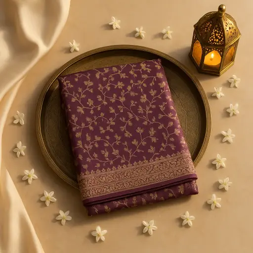 [42317001ET37F2] Exquisite Purple Designer Saree with Intricate Gold Zari Embroidery