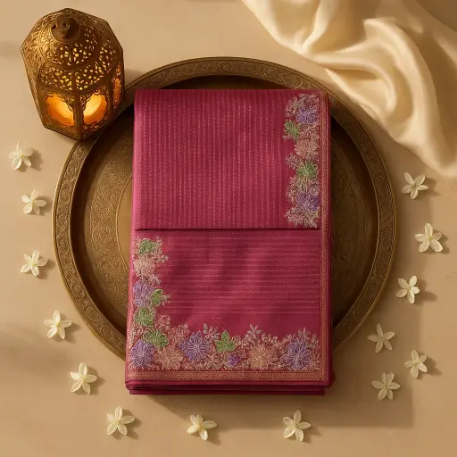[01417001EU94F2] Elegant Maroon Floral Embroidered Designer Saree