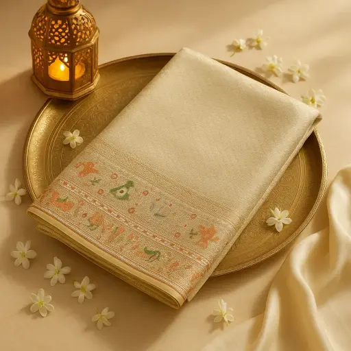 [01417001EV18F2] Elegant Golden Designer Saree with Traditional Motif Border