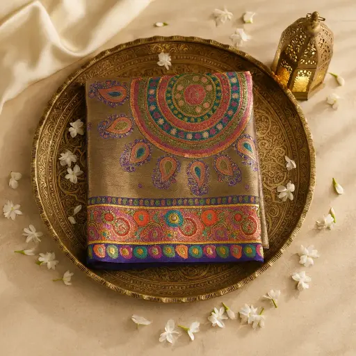 [90517001EU71F2] Exquisite Royal Gold and Purple Festive Silk Blend Saree