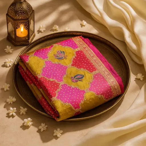 [90517001EU73F2] Elegant Pink and Gold Traditional Festive Silk Saree