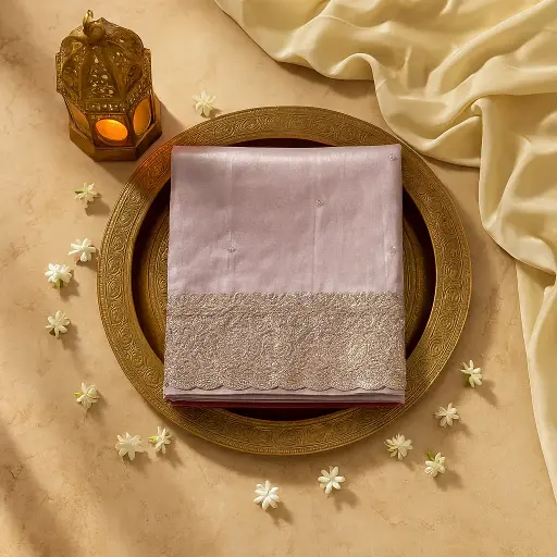 [84817001EN92F2] Champagne Gold Tissue Organza Saree with Scalloped Sequin Border