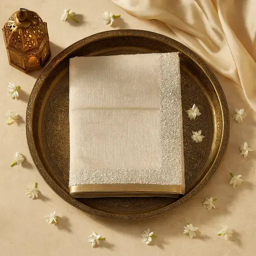 [84817001EV60F2] Ivory Gold Shimmer Tissue Organza Saree with Pearl Border