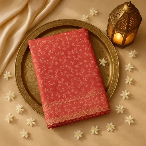 [42317072EX78F2] Elegant Pink Embroidered Luxury Saree with Scalloped Border