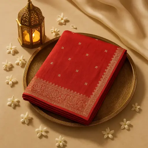 [70317092EX43F2] Elegant Burnt Orange Silk Saree with Intricate Zari Embroidery