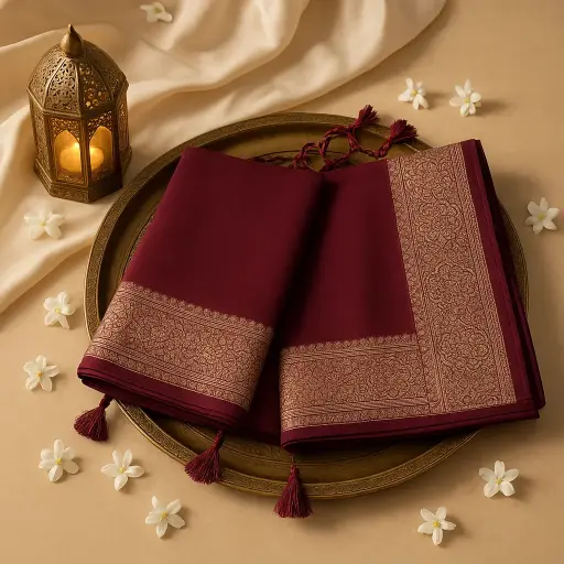 [73817001EV68F2] Elegant Wine Maroon Art Silk Saree with Zari Border