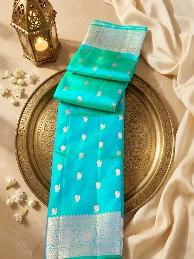 [67309001EW02F2] Sea Green Silk Saree with Rich Gold Zari Brocade