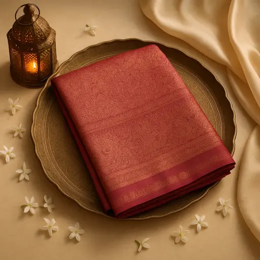[67309001EW07F2] Exquisite Fuchsia Pink Kanjivaram Silk Saree With Golden Zari