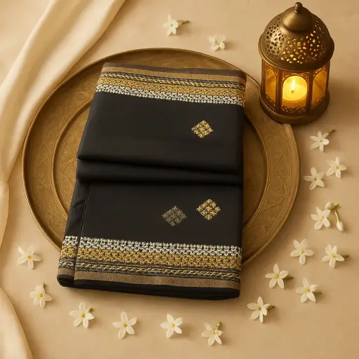 [80109001EV88F2] Elegant Black Designer Saree with Zari Border