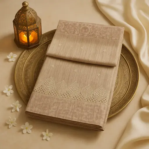 [80109001EV92F2] Elegant Beige and Mauve Designer Saree with Laser-Cut Border 