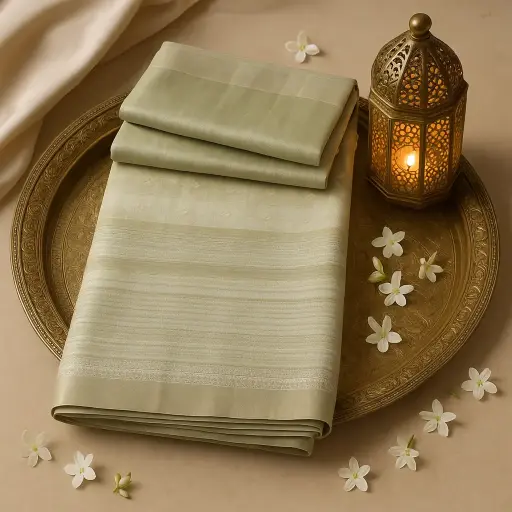 [80109001EW36F2] Elegant Sage Green Shimmer Tissue Silk Designer Saree 