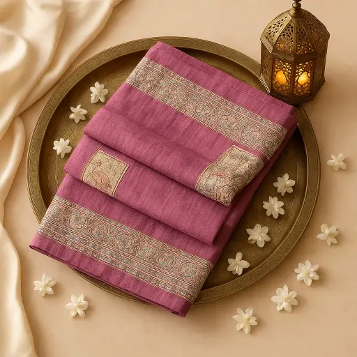 [80109001EW43F2] Elegant Mauve Floral Hand-Block Print Designer Silk Saree 