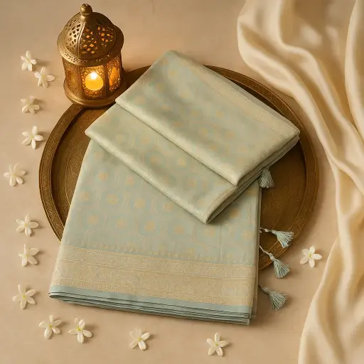 [80109001EW52F2] Elegant Mint Green Silk Zari Woven Festive Designer Saree 