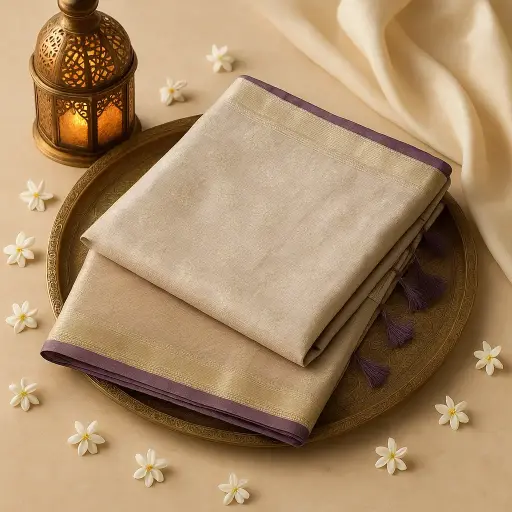[80109001EW61F2] Elegant Lavender Banarasi Silk Saree with Traditional Zari Border 