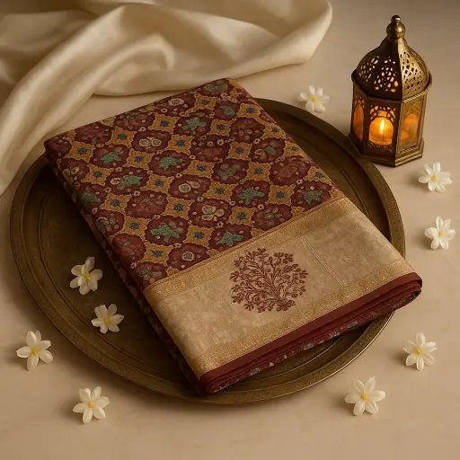 [80109001EW63F2] Elegant Embroidered Beige Designer Saree with Traditional Motifs 