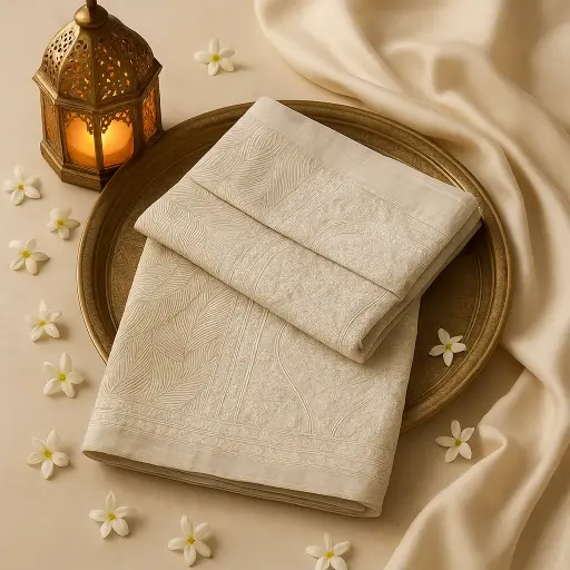 [80109001EW66F2] Elegant Beige Designer Saree with Intricate Thread Embroidery