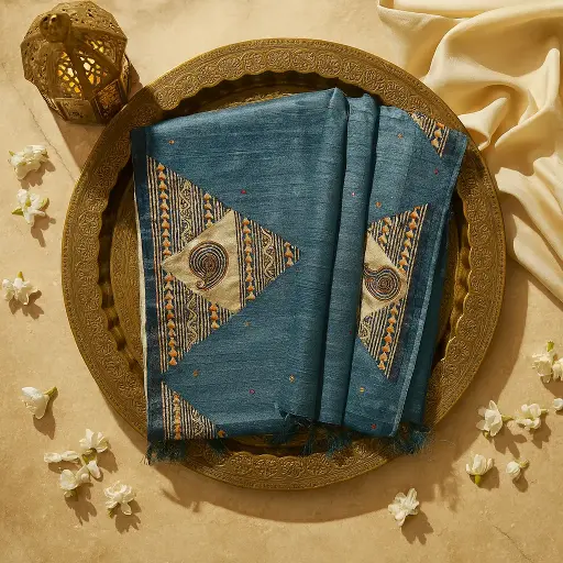 [80109001EW73F2] Elegant Teal Textured Saree with Geometric Paisley Motifs