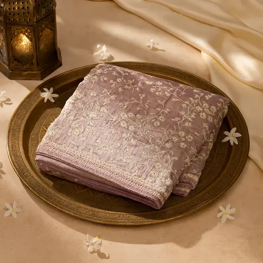 [80109001EW76F2] Elegant Mauve Floral Embroidered Organza Saree