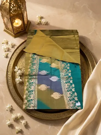 [80109001EX92F2] Dual-Tone Mustard Gold Ombre Handloom Silk Saree with Zari Pallu