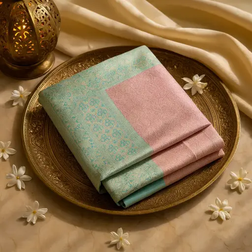 [74809001EW80F3] Elegant Dual-Tone Silk Saree with Intricate Zari Weaving