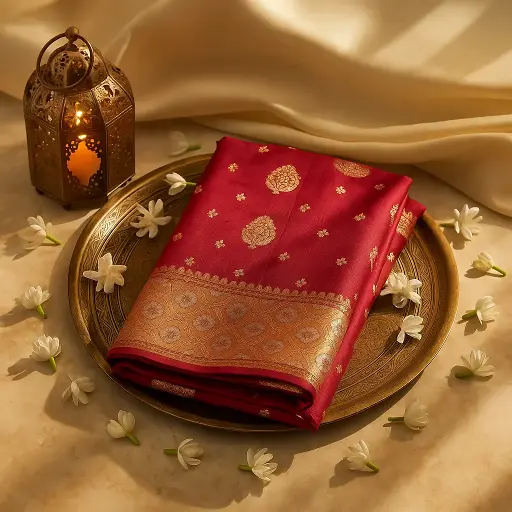 [73809001EX85F2] Elegant Magenta Silk Saree With Intricate Golden Zari Border