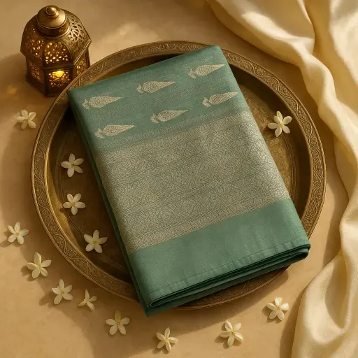 [73809001EX88F2] Elegant Sea Green Zari Woven Designer Silk Saree