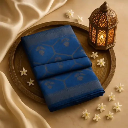[73809001EV42F2] Royal Blue Zari Woven Designer Saree
