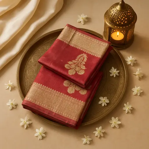 [73809001EV31F2] Elegant Maroon Designer Saree with Ornate Zari Border
