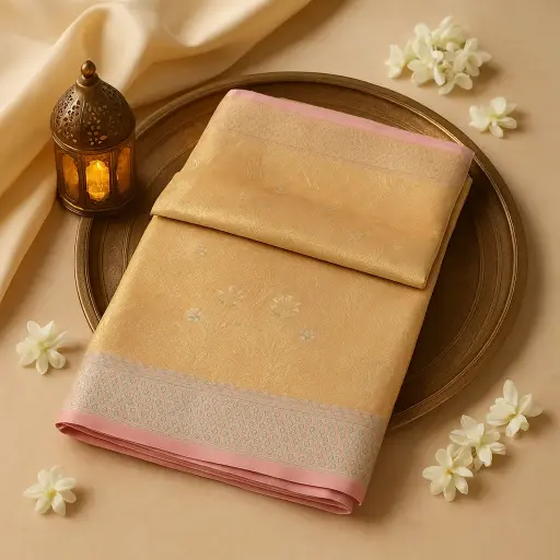 [92209001DA84F2] Exquisite Pastel Pink Banarasi Silk Saree with Intricate Zari 
