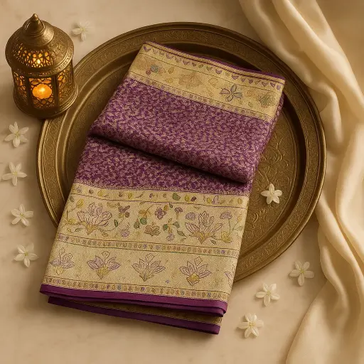 [92209001DA94F2] Exquisite Purple Banarasi Silk Saree with Traditional Peacock Motifs