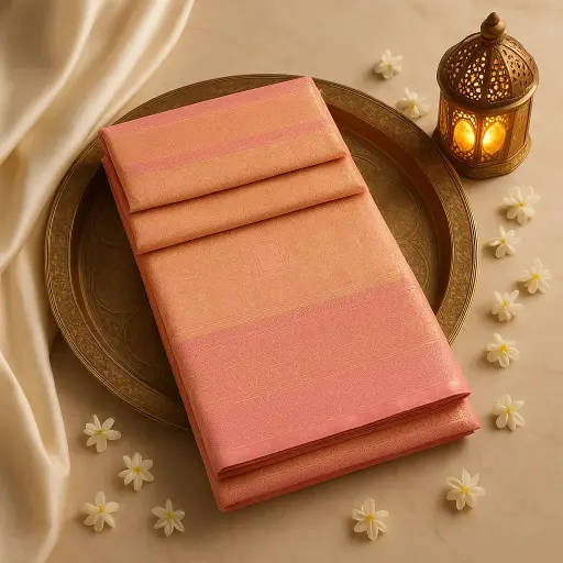 [92209001DA82F2] Exquisite Pastel Pink Kanjivaram Silk Saree With Rich Zari