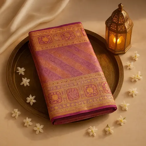 [92209001DA75F3] Exquisite Magenta Kanjivaram Saree with Traditional Gold Zari Border