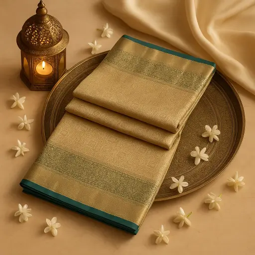 [92209001FR09F3] Elegant Green and Gold Traditional Silk Designer Saree