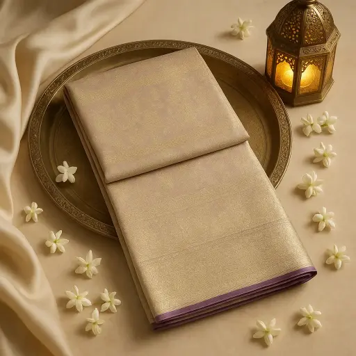 [92209001DB03F2] Exquisite Pastel Lavender Silk Saree with Traditional Gold Zari