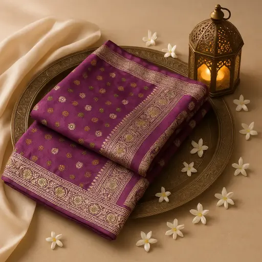 [74909001DB90F3] Exquisite Purple Handwoven Silk Saree with Traditional Zari Work