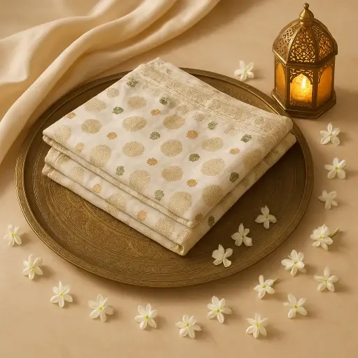 [74909001DB86F3] Elegant Ivory Silk Saree with Traditional Zari Motifs