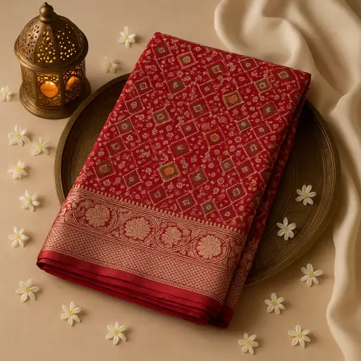 [73809001DC78F3] Exquisite Red Silk Banarasi Saree with Intricate Patola Pattern