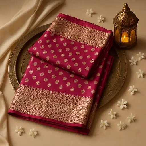 [73809001DC68F3] Elegant Magenta Banarasi Silk Saree with Traditional Zari Border