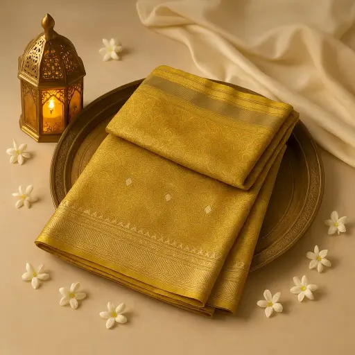 [73809001DC14F3] Exquisite Mustard Yellow Handwoven Silk Saree with Traditional Motifs