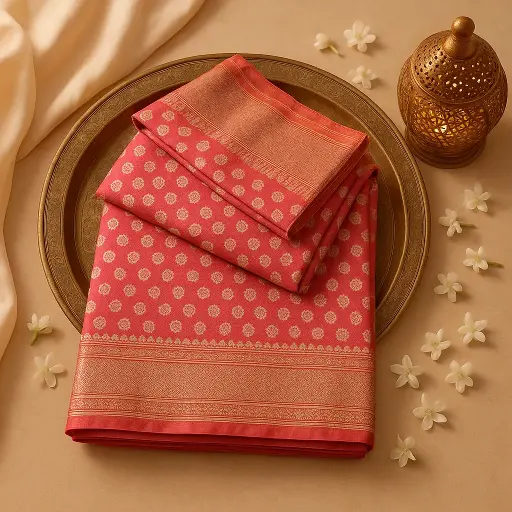 [73809001DC72F3] Exquisite Pink Banarasi Silk Saree with Intricate Zari Weaving