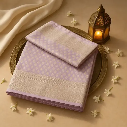 [73809001DC69F3] Exquisite Lavender Floral Zari Weave Silk Designer Saree