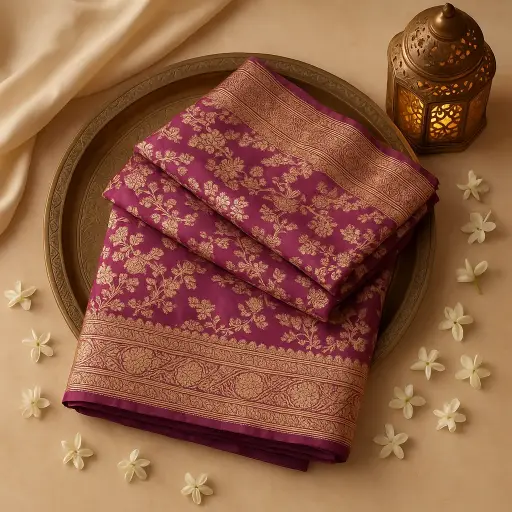 [73809001DC62F3] Elegant Deep Magenta Banarasi Silk Saree with Zari Border