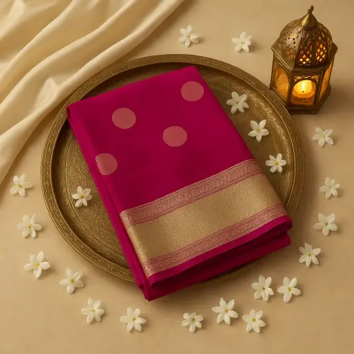 [73809001DC52F3] Elegant Fuchsia Pink Zari Woven Silk Designer Saree